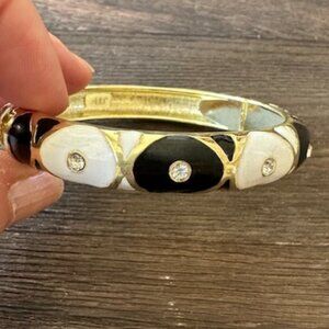 Black/White/Gold hinged Enamel Bracelet- New from Dallas Accessories Market